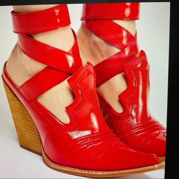 Jeffrey Campbell Red Patent Western Cutout Ankle Boots - Picture 2 of 12